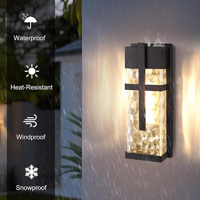 Hammered Glass Wall Lamp, Outdoor Light Fixtures, Exterior Wall Lantern - Image 3