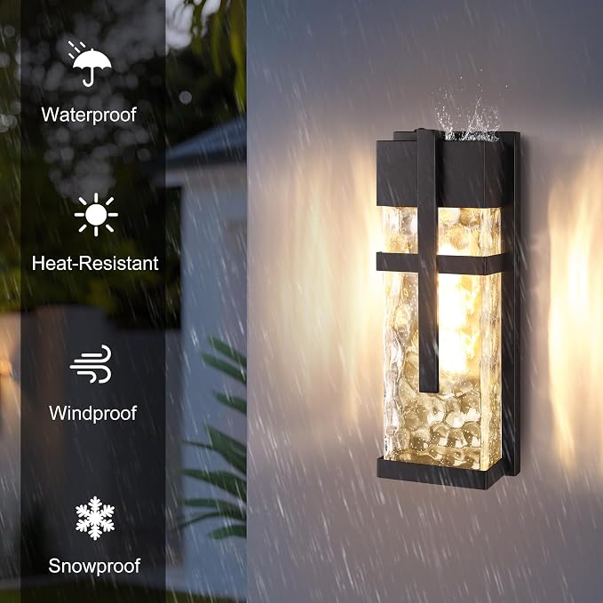 Hammered Glass Outdoor Wall Lantern, Dusk to Dawn Wall Sconce Lighting - Image 4