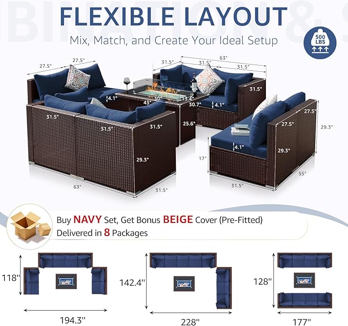 NICESOUL 9 Piece Patio Sectional Sofa Set - Image 4