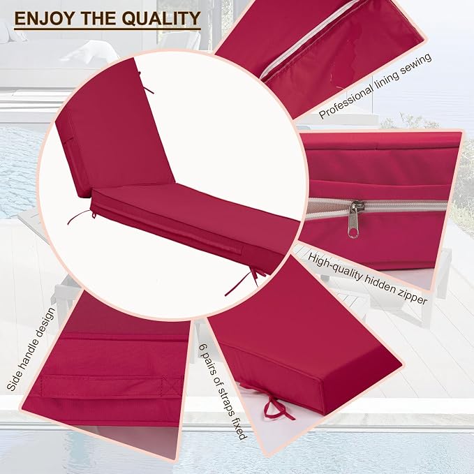 Outdoor Chaise Lounge Cushions, 4 Inch Thick Waterproof Fade Resistant Patio - Image 3