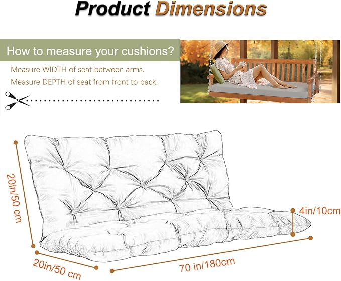 2-3 Seat Swing Replacement Cushion, Outdoor Bench Cushions - Image 6