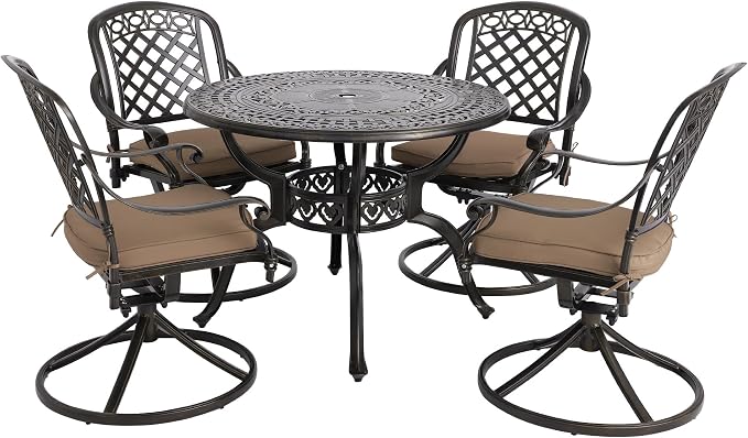 5-Piece Cast Aluminum Outdoor Patio Dining Set, All Weather Cast Aluminum by Sumshadow