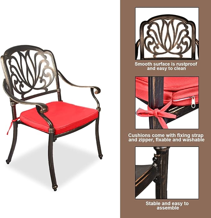 TITIMO 5-Piece Cast Aluminum Outdoor Patio Dining Set, 4 Pattern Chairs and - Image 2