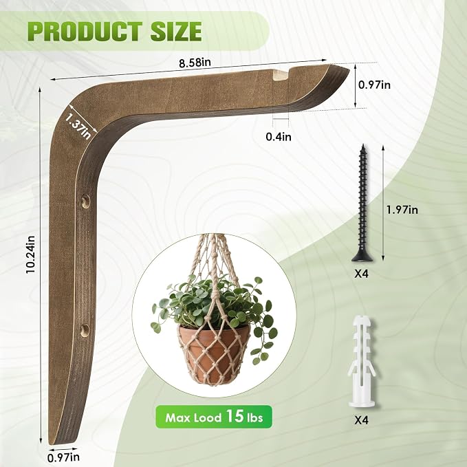 Wooden Plants Hanger, Plant Hangers Indoor Wall Mount, 8.58-Inch Hanging Plant - Image 4