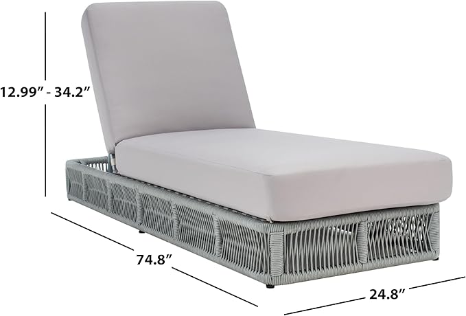 SAFAVIEH Outdoor Collection Gillian Grey Rope/Grey Cushion Chaise Lounge Chair - Image 3