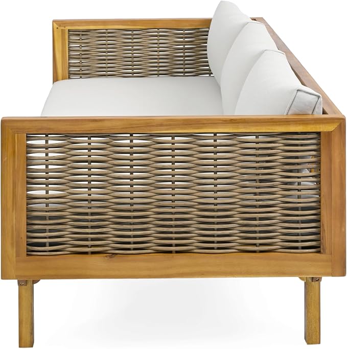 Merax 67.5" Outdoor Patio Daybed 3 Seater Sofa Bed, Acacia Wood Frame - Image 5