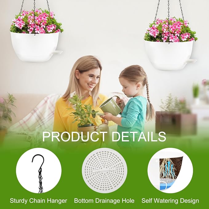 10 inch Hanging Planters for Indoor Plants, 3 Pack Self-Watering Hanging - Image 4
