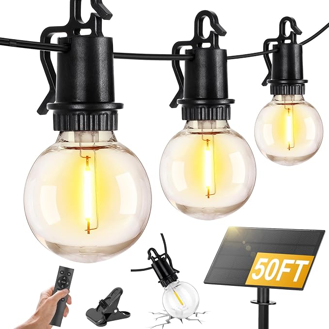 ZJOJO Solar Outdoor String Lights Waterproof, 50FT G40 Globe Patio Lights - Image 8