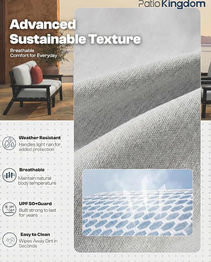 Patio Furniture Set with Washable Thick Grey Cushions, Coffee Table & Side Table - Image 9