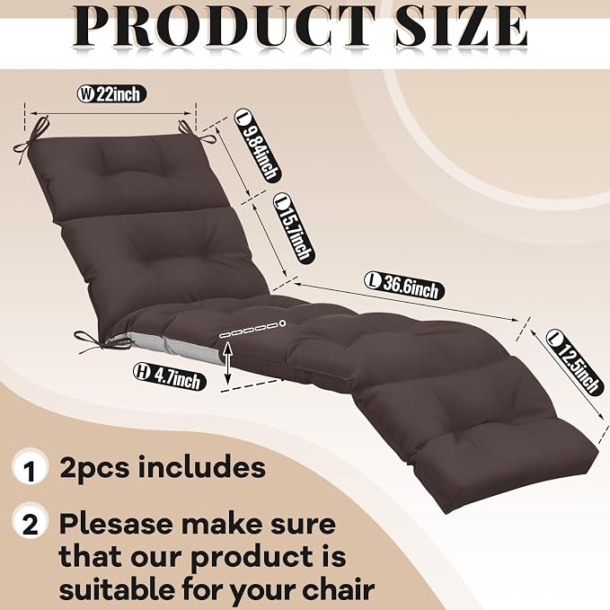 Kigley 2 Pcs Chaise Lounge Cushions 75 x 22 x 5 Inches Soft Lounge Chair - Image 2