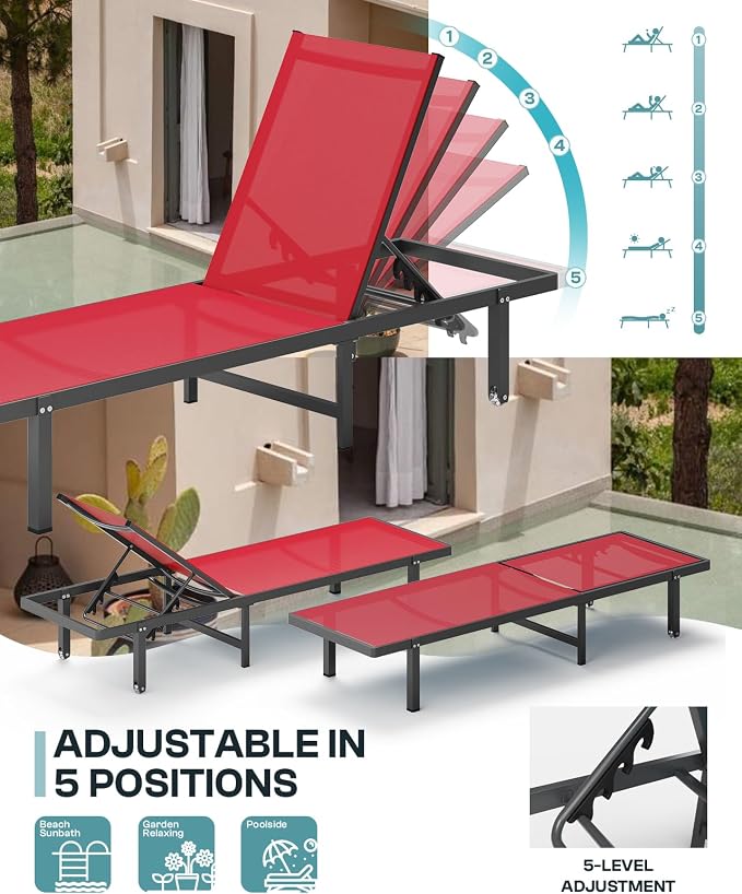 Aluminum Outdoor Lounge Chairs Set of 2, Pool Lounge Chairs - Image 5