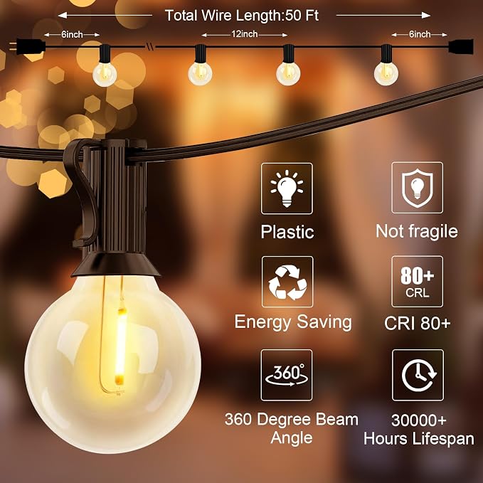 GOOTHY 50Ft G40 LED Outdoor String Lights, Waterproof - Image 2