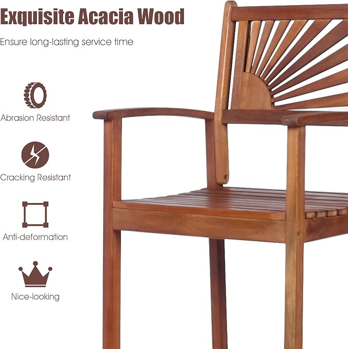 COSTWAY Bar Stools Set of 4, Outdoor Acacia Wood Bar Chairs - Image 6