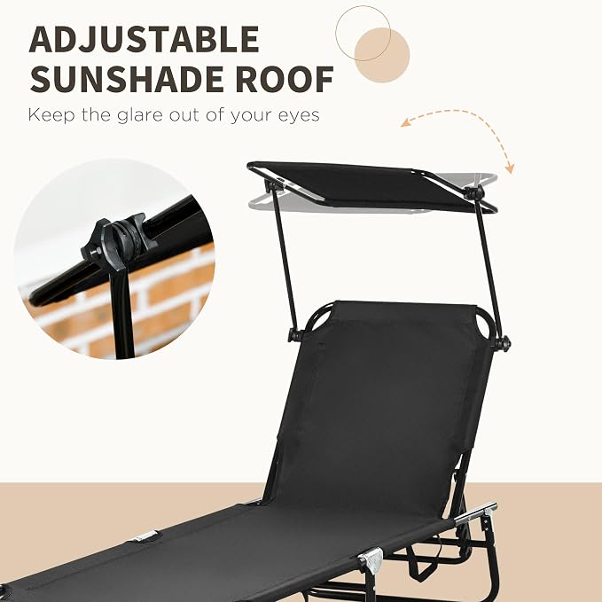 Outsunny Folding Chaise Lounge Pool Lounge Chairs Set of 2, Outdoor Sun Tanning - Image 5