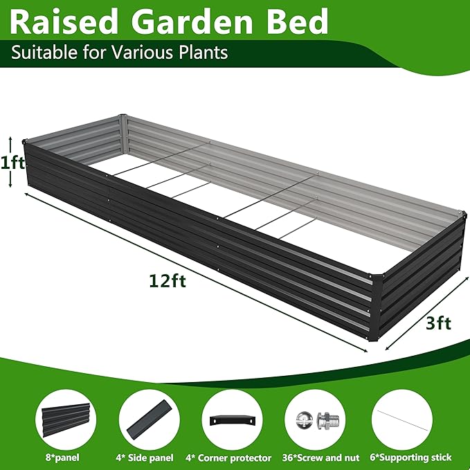 2PCS 12x3x1ft Galvanized Raised Garden Bed Kit, Galvanized Planter Raised - Image 3
