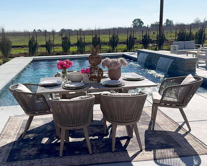 PURPLE LEAF 7 Pieces Patio Dining Set Wicker Outdoor Furniture Rectangular by PURPLELEAF