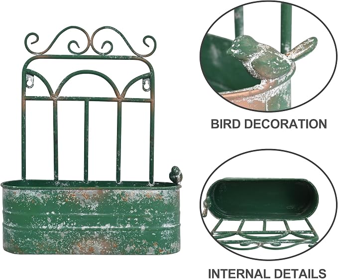 Rustic Metal Wall Planter Vintage Wall Mounted Flower Pot Distressed Wall - Image 3