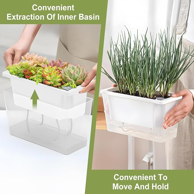 Window Box Planter, 3 Pack 10 Inch Plastic Self Watering Pots - Image 5