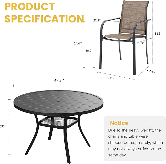 VICLLAX Patio Dining Set for 6, Outdoor Furniture Set Includes 47.2" Round - Image 2