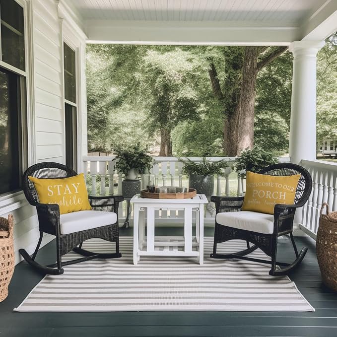 PANDICORN Welcome to Our Porch Stay Awhile Yellow Farmhouse Outdoor Lumbar - Image 3