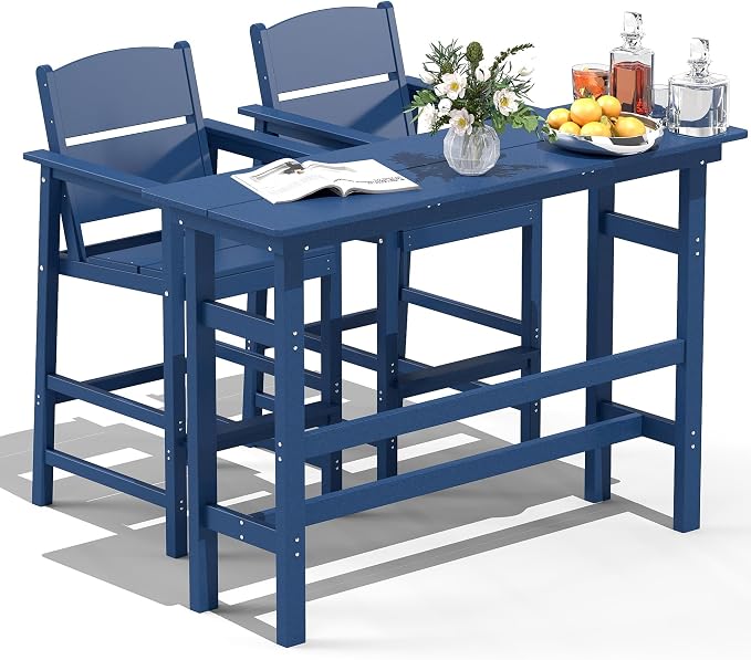 FOOWIN 3 Piece Outdoor Bar Height Table and Chairs, All Weather HDPE Patio Bar by FOOWINOUTDOORSHOW