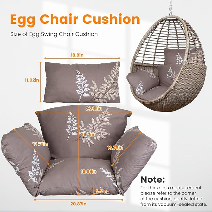 Egg Chair Cushion, Hanging Basket Hammock Seat Cushion, Thick Soft Egg Swing - Image 2
