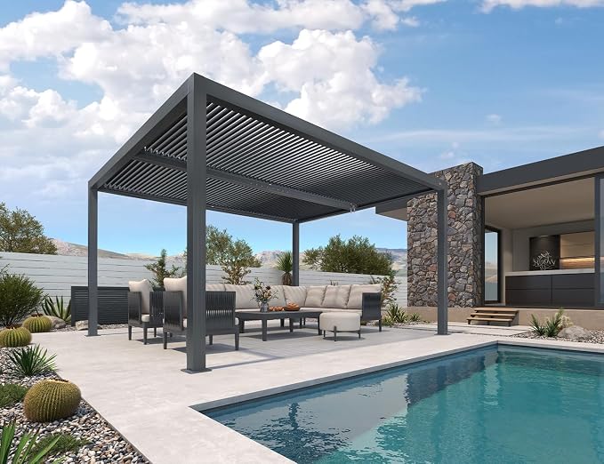 PURPLE LEAF Louvered Pergola 94AS 11' x 14' Outdoor Aluminum Pergola - Image 8