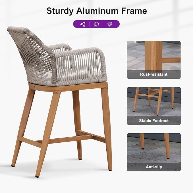 PURPLE LEAF Patio Counter Height Bar Stool 24" H Modern 1 Piece Rattan Outdoor - Image 6
