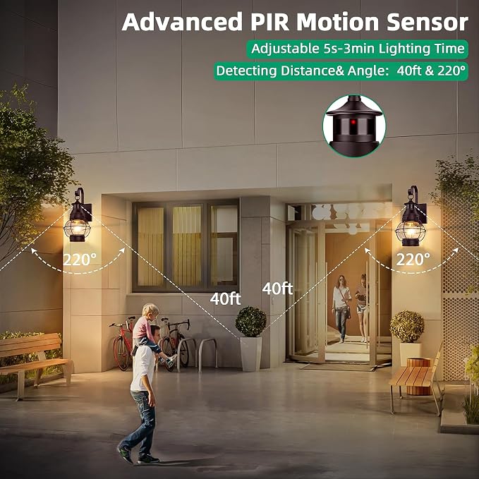 Lamomo 2-Pack Motion Sensor Outdoor Wall Lights – Aluminum Garage Exterior - Image 2