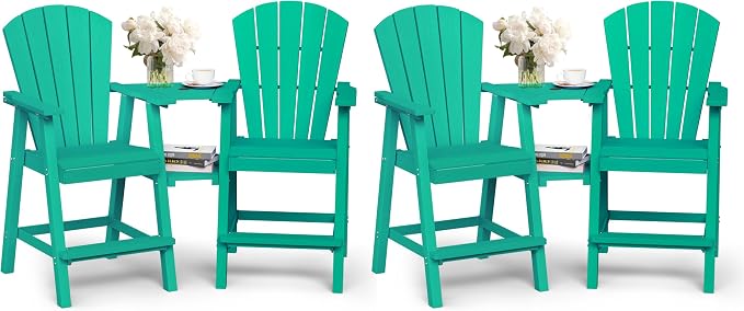 Ciokea Tall Adirondack Chairs Set of 4, HDPE Outdoor Adirondack Bar Stools by CIOKEA