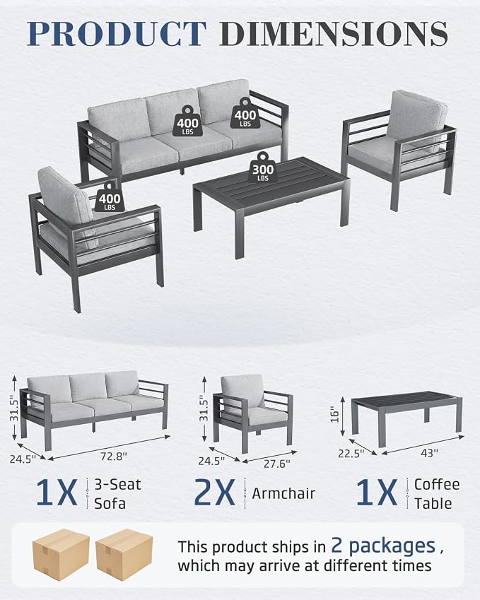AECOJOY Aluminum Patio Furniture Set, 5 Seats Modern Outdoor Furniture - Image 2