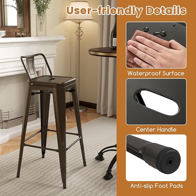 Giantex Metal Bar Stools Set of 4, Rubber Feet, Industrial Stackable Barstools - Image 4
