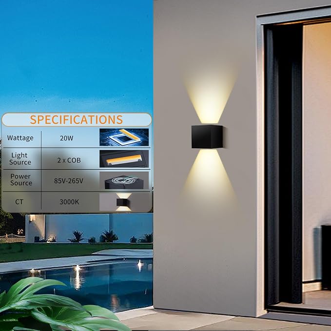 Outdoor Wall Lights Fixture 20W, 3000K Exterior Modern Front Porch Sconces - Image 2