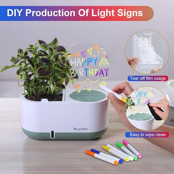 Self-Watering Plant Pot with LED Note Board & 7 Colors Pen Acrylic Message - Image 9
