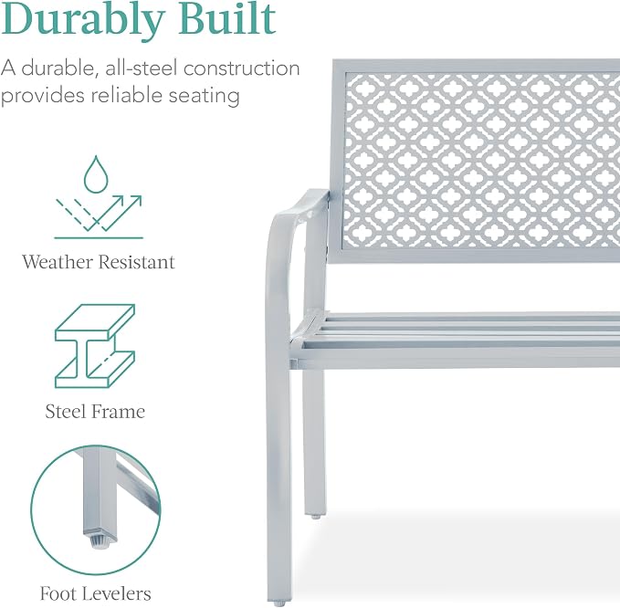 Best Choice Products Outdoor Bench 2-Person Metal Steel Benches Furniture - Image 3