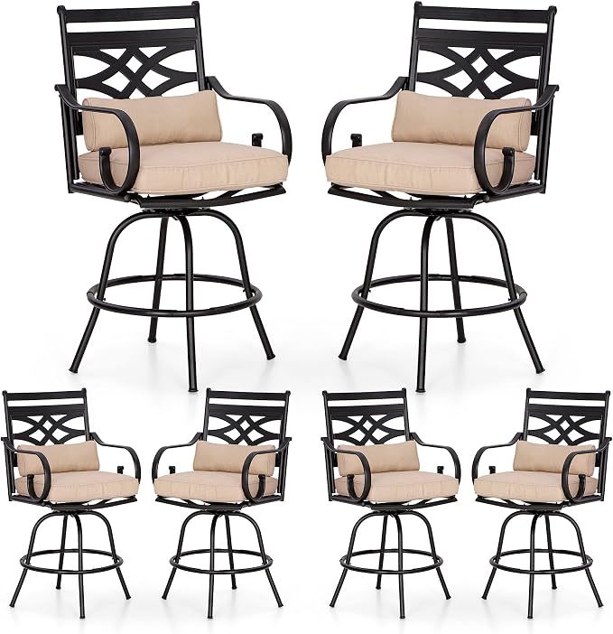PHI VILLA Outdoor Swivel Bar Stools Set of 6，Patio Counter Height Bar Chairs by PHIVILLAThepioneerofcomfortablehouseholdsupplies