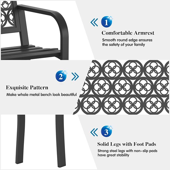 On Shine Outdoor Garden Bench Cast Iron Steel Outdoor Bench Clearance - Image 4