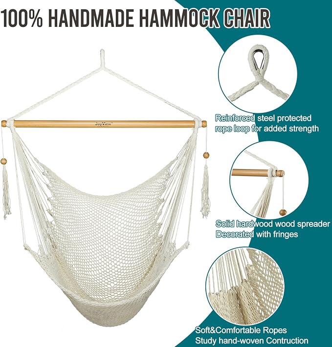 JoyView Hammock Chair with Spreader Bar Caribbean Hammock Swing Chair 300 LBS - Image 5