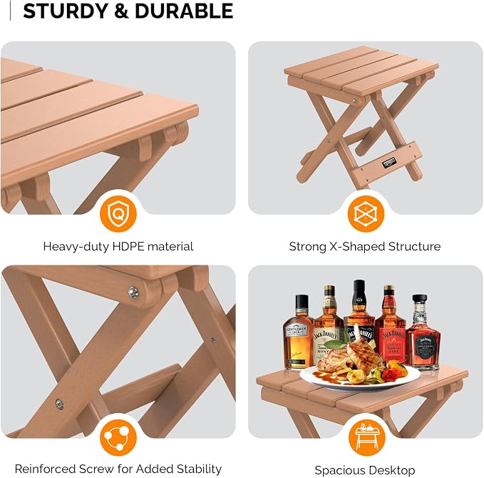 VINGLI Small HDPE Folding Side Table, Plastic Waterproof Portable Adirondack - Image 7