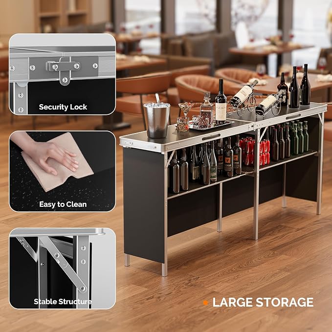 VINGLI 43" Portable Bar Table, 3-Tier Shelves, Carry Bag，Mobile Bar Table - Image 5