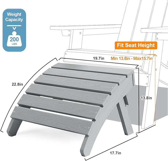 MXIMU Folding Adirondack Ottoman Outdoor: HIPS Plastic Patio Footstool Easy - Image 6