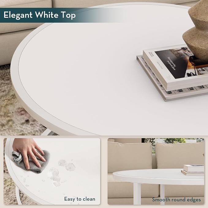 SAYGOER Small Round Coffee Table, Modern Center Table - Image 5