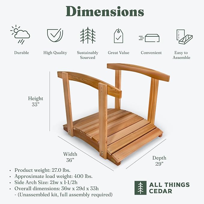 All Things Cedar Wooden Bridge, Outdoor Garden Walkway - Image 3