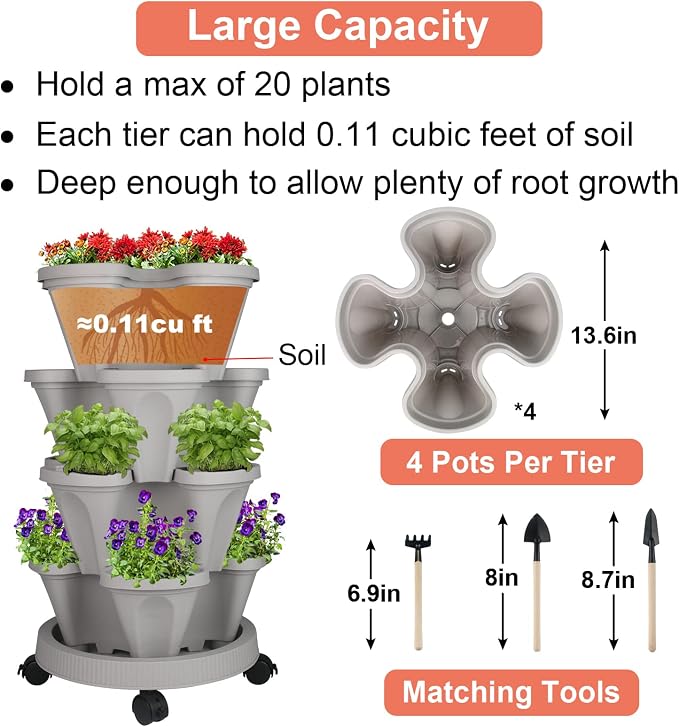 Vertical Planter 4 Tier Stackable Planters Garden Planters Strawberry Herb - Image 5