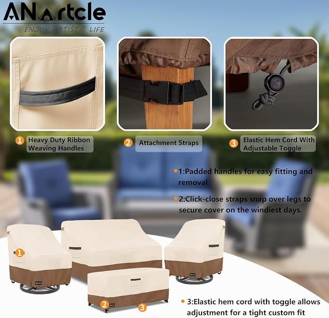 Patio Furniture Covers 4 Piece Set, 600D Waterproof Heavy Duty Outdoor - Image 3