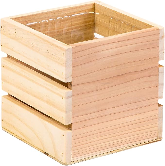 Wood Planter Box with Wine Crate Styled, 5 Inch Square, Rose Wood, Plastic Liner - Image 2