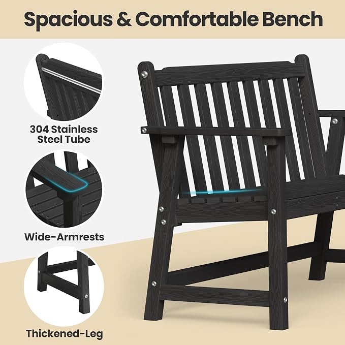 Ciokea 48" Outdoor Bench Set of 2, HDPE Weatherproof Garden Bench, 2-Person - Image 4