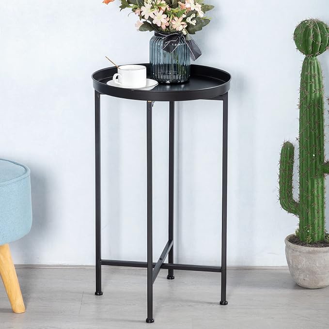 HollyHOME Small Round Metal Waterproof End Table, Accent Indoor&Outdoor Coffee - Image 9