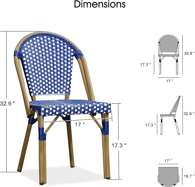 PURPLE LEAF Outdoor Dining Chair Set of 4 Aluminum Wicker Chairs - Image 3