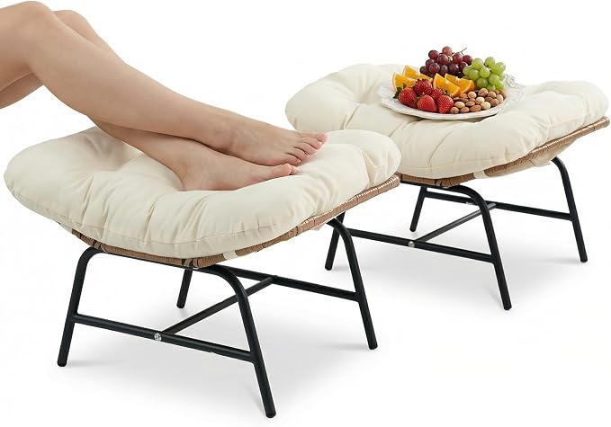 BULEXYARD 2 Pieces Outdoor Patio Ottomans, Indoor Outdoor Wicker Footrest by BULEXYARDFURNITURE